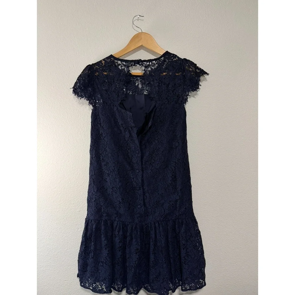 Polo Ralph Lauren Girls Size 16 Navy Blue Lace Ruffle Hem Dress Party Formal